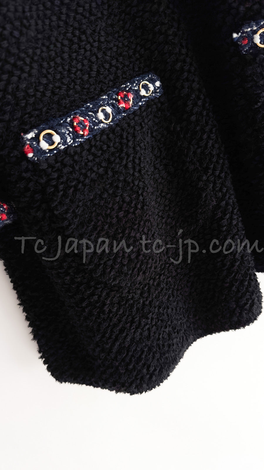 シャネル ブラックトリコロール コットン リング トリム 肉厚 ニット