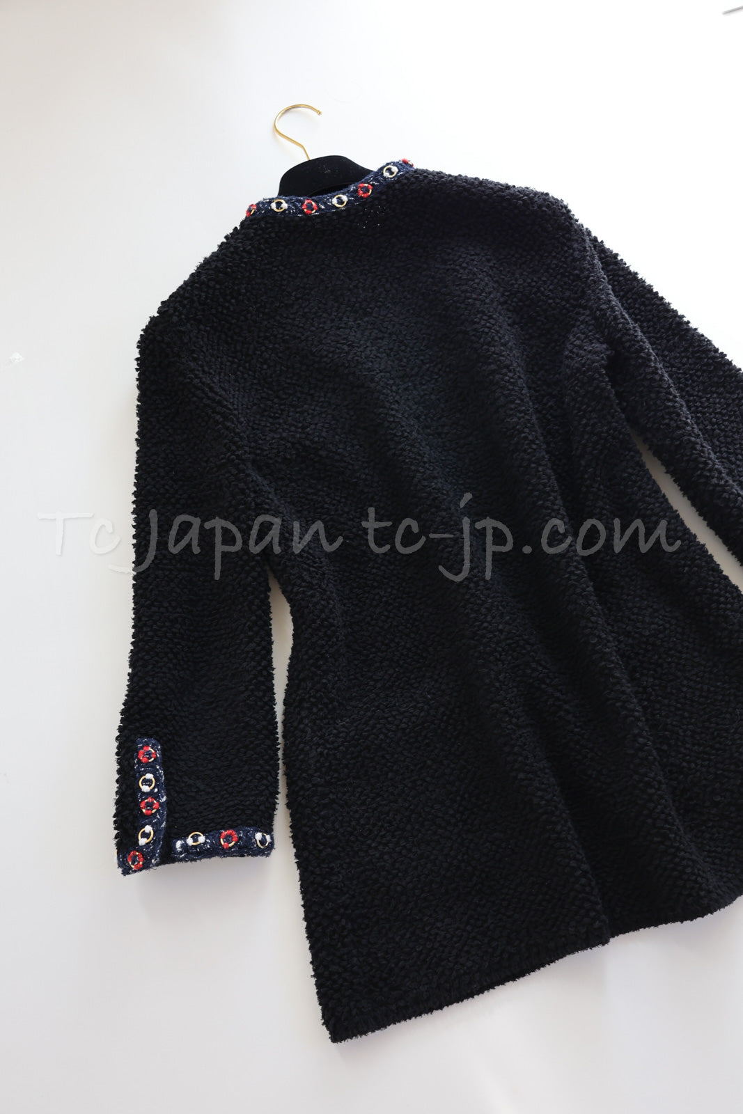 シャネル ブラックトリコロール コットン リング トリム 肉厚 ニット