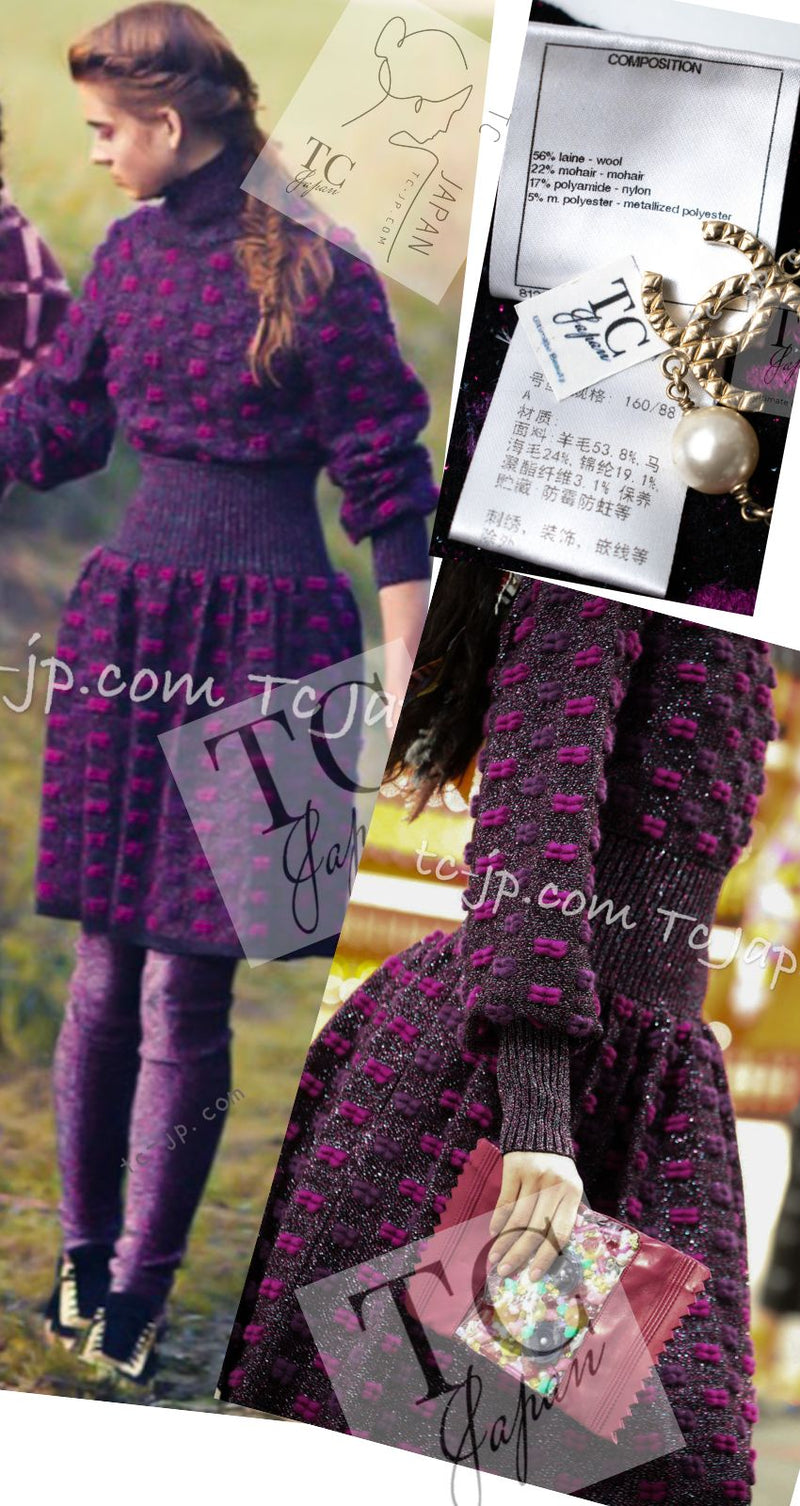 CHANEL 14A Purple Pink Violet Wool Mohair Ribbon Lips Knit Sweater 38 シャネル パープル マジェンタ リボン リップ ウール モヘア ニット セーター 即発