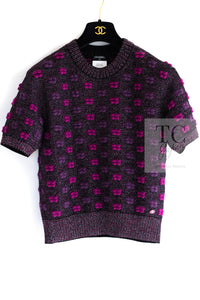 CHANEL 14A Purple Pink Violet Wool Mohair Ribbon Lips Knit Sweater 38 シャネル パープル マジェンタ リボン リップ ウール モヘア ニット セーター 即発