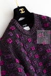 CHANEL 14A Purple Pink Violet Wool Mohair Ribbon Lips Knit Sweater 38 シャネル パープル マジェンタ リボン リップ ウール モヘア ニット セーター 即発