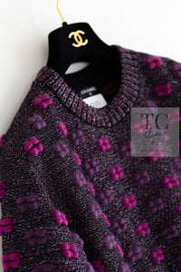 CHANEL 14A Purple Pink Violet Wool Mohair Ribbon Lips Knit Sweater 38 シャネル パープル マジェンタ リボン リップ ウール モヘア ニット セーター 即発