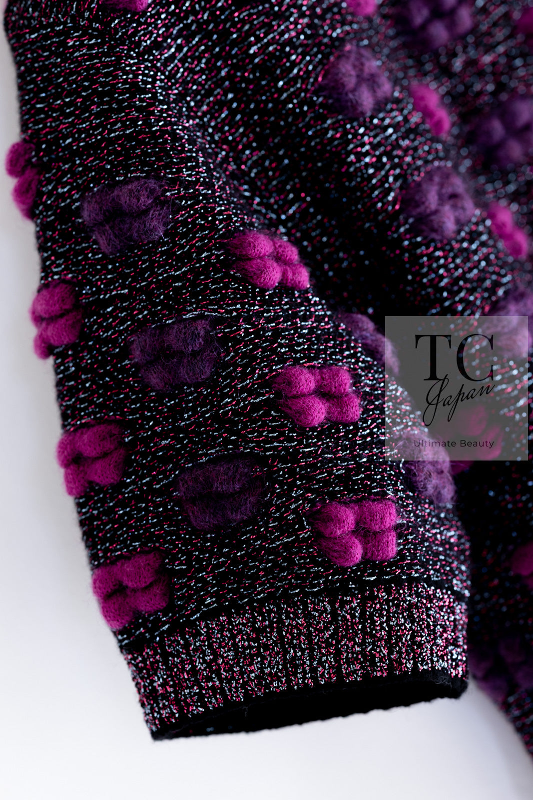 CHANEL 14A Purple Pink Violet Wool Mohair Ribbon Lips Knit Sweater 38 シャネル パープル マジェンタ リボン リップ ウール モヘア ニット セーター 即発