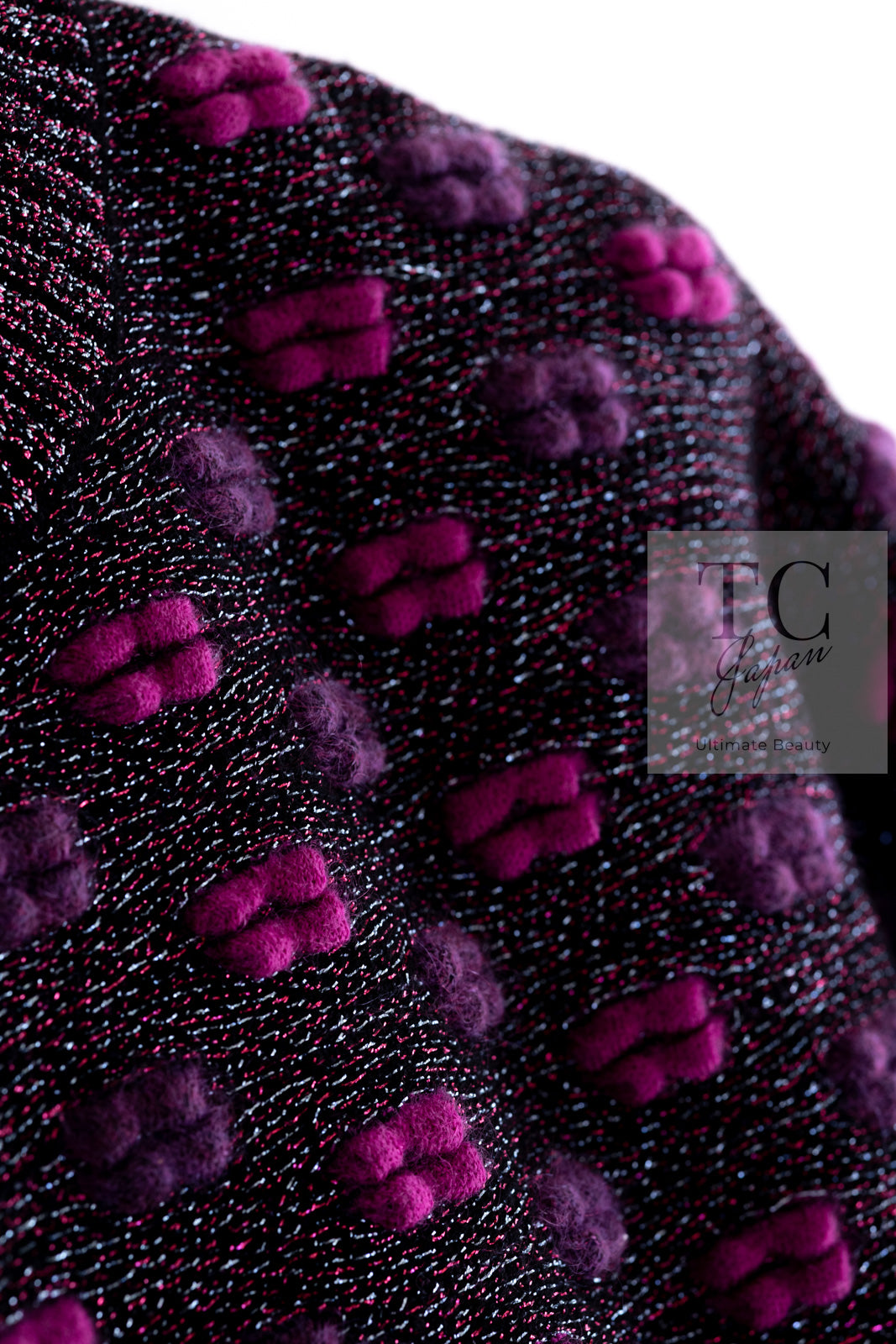 CHANEL 14A Purple Pink Violet Wool Mohair Ribbon Lips Knit Sweater 38 シャネル パープル マジェンタ リボン リップ ウール モヘア ニット セーター 即発