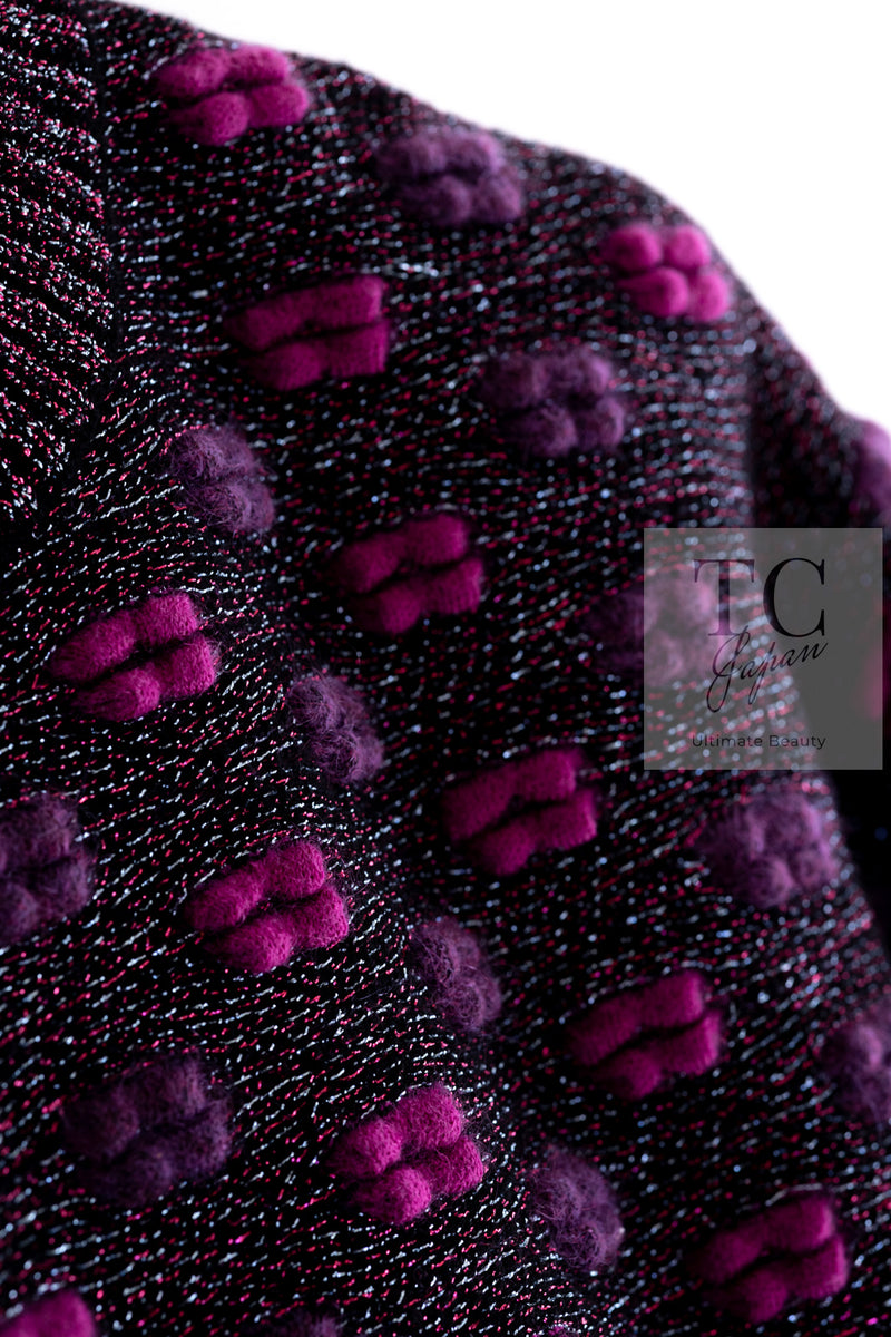 CHANEL 14A Purple Pink Violet Wool Mohair Ribbon Lips Knit Sweater 38 シャネル パープル マジェンタ リボン リップ ウール モヘア ニット セーター 即発