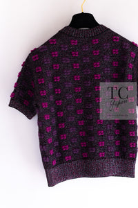 CHANEL 14A Purple Pink Violet Wool Mohair Ribbon Lips Knit Sweater 38 シャネル パープル マジェンタ リボン リップ ウール モヘア ニット セーター 即発