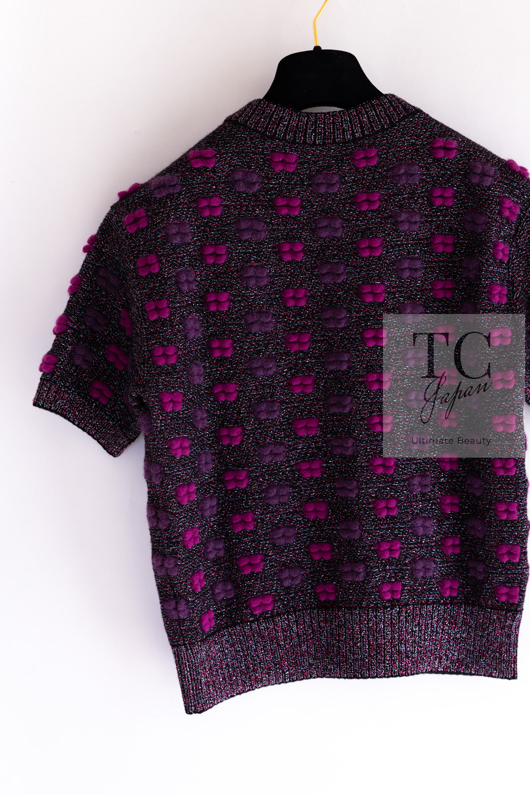 CHANEL 14A Purple Pink Violet Wool Mohair Ribbon Lips Knit Sweater 38 シャネル パープル マジェンタ リボン リップ ウール モヘア ニット セーター 即発
