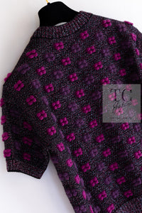CHANEL 14A Purple Pink Violet Wool Mohair Ribbon Lips Knit Sweater 38 シャネル パープル マジェンタ リボン リップ ウール モヘア ニット セーター 即発