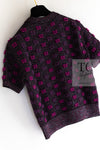 CHANEL 14A Purple Pink Violet Wool Mohair Ribbon Lips Knit Sweater 38 シャネル パープル マジェンタ リボン リップ ウール モヘア ニット セーター 即発
