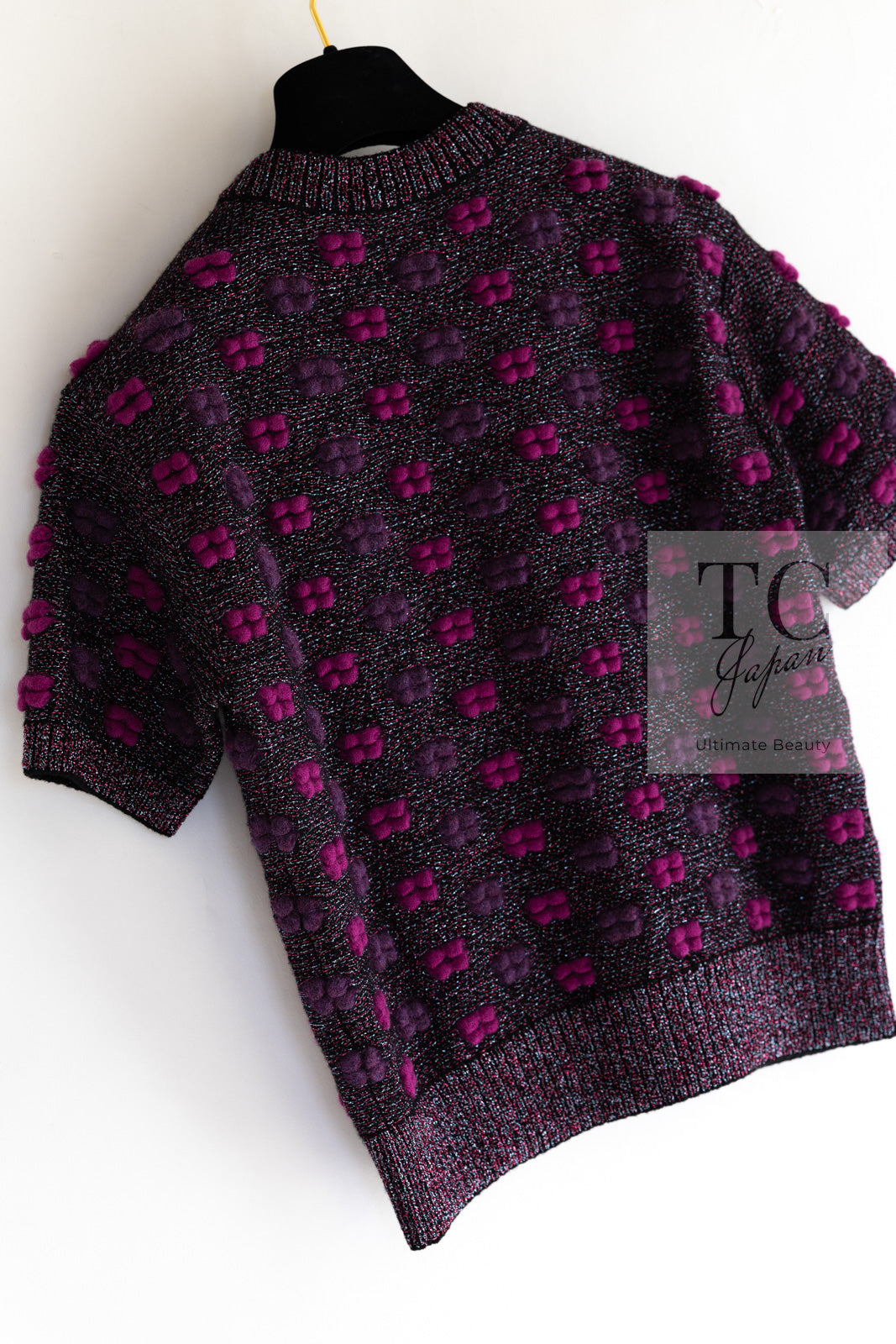 CHANEL 14A Purple Pink Violet Wool Mohair Ribbon Lips Knit Sweater 38 シャネル パープル マジェンタ リボン リップ ウール モヘア ニット セーター 即発