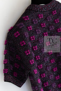 CHANEL 14A Purple Pink Violet Wool Mohair Ribbon Lips Knit Sweater 38 シャネル パープル マジェンタ リボン リップ ウール モヘア ニット セーター 即発