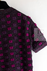 CHANEL 14A Purple Pink Violet Wool Mohair Ribbon Lips Knit Sweater 38 シャネル パープル マジェンタ リボン リップ ウール モヘア ニット セーター 即発
