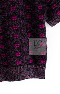 CHANEL 14A Purple Pink Violet Wool Mohair Ribbon Lips Knit Sweater 38 シャネル パープル マジェンタ リボン リップ ウール モヘア ニット セーター 即発