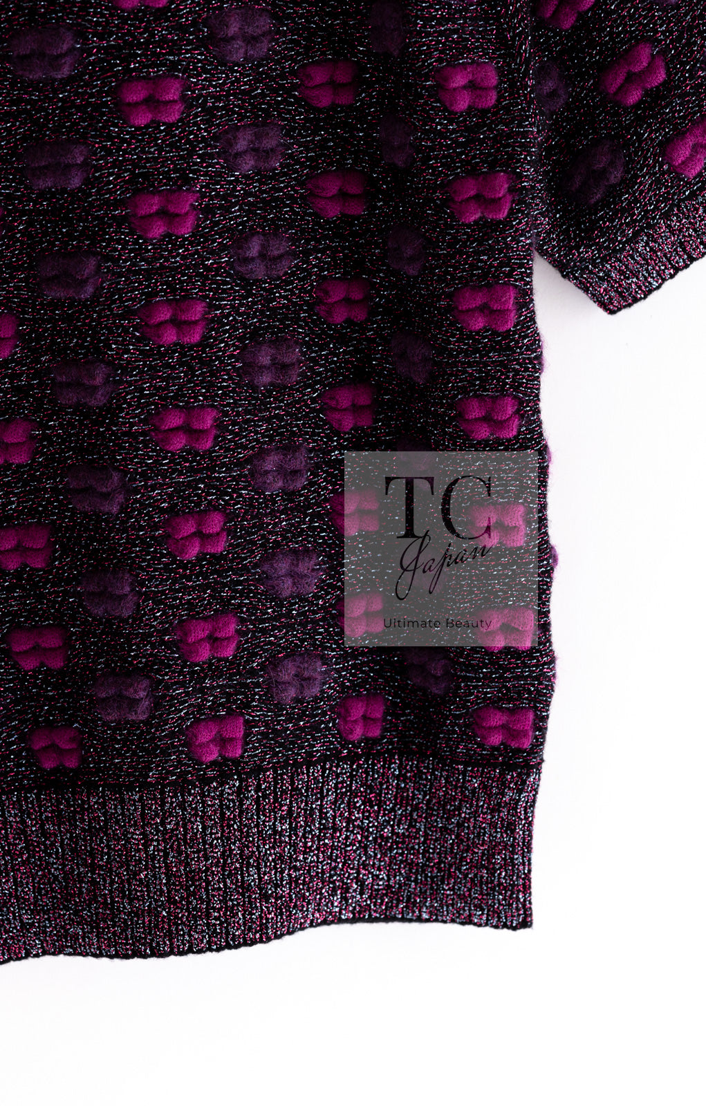 CHANEL 14A Purple Pink Violet Wool Mohair Ribbon Lips Knit Sweater 38 シャネル パープル マジェンタ リボン リップ ウール モヘア ニット セーター 即発