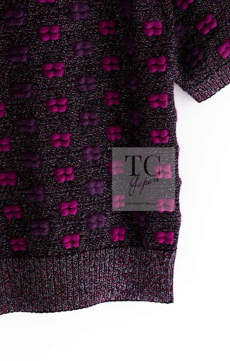 CHANEL 14A Purple Pink Violet Wool Mohair Ribbon Lips Knit Sweater 38 シャネル パープル マジェンタ リボン リップ ウール モヘア ニット セーター 即発