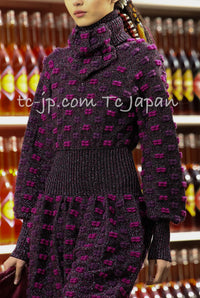CHANEL 14A Purple Pink Violet Wool Mohair Ribbon Lips Knit Sweater 38 シャネル パープル マジェンタ リボン リップ ウール モヘア ニット セーター 即発