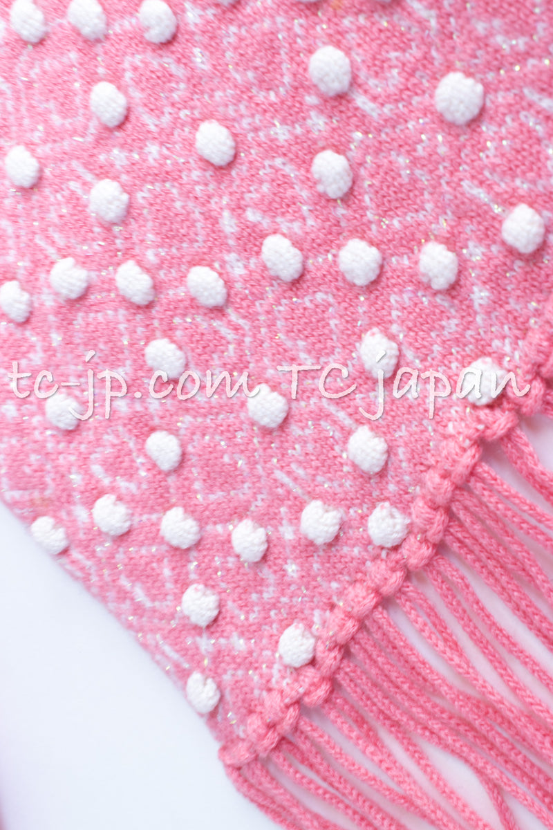 CHANEL 12PF Pink Ivory Scarf Gripoix Cashmere Knit Sweater 34 36 シャネル ピンク 桜さくらカラー マフラー付 グリポワ宝石  カシミヤ ニット セーター 即発