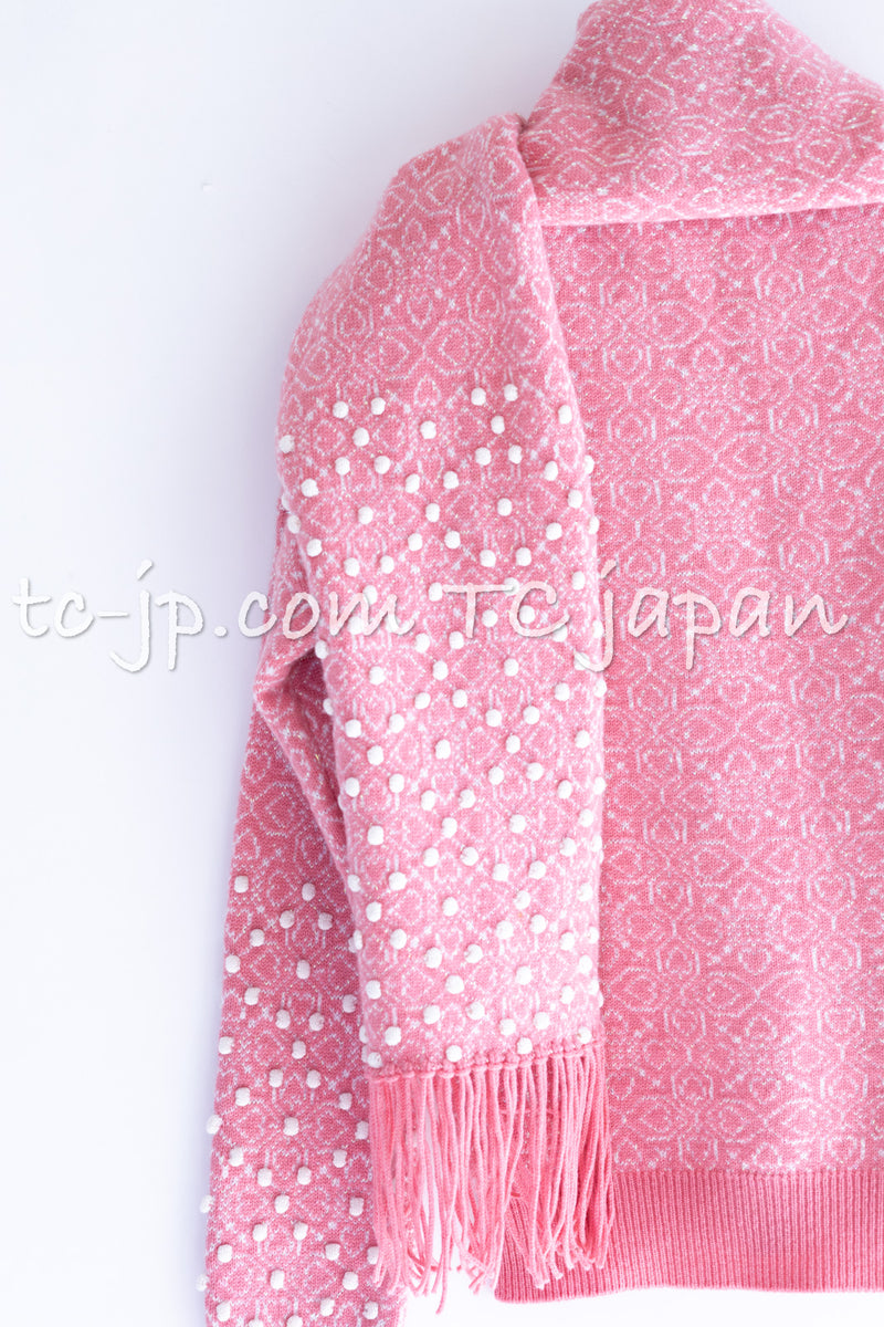 CHANEL 12PF Pink Ivory Scarf Gripox Cashmere Knit Sweater 34 36 シャネル ピンク 桜さくらカラー マフラー付 グリポワ宝石  カシミヤ ニット セーター 即発