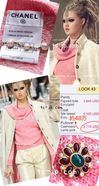 CHANEL 12PF Pink Ivory Scarf Gripoix Cashmere Knit Sweater 34 36 シャネル ピンク 桜さくらカラー マフラー付 グリポワ宝石  カシミヤ ニット セーター 即発