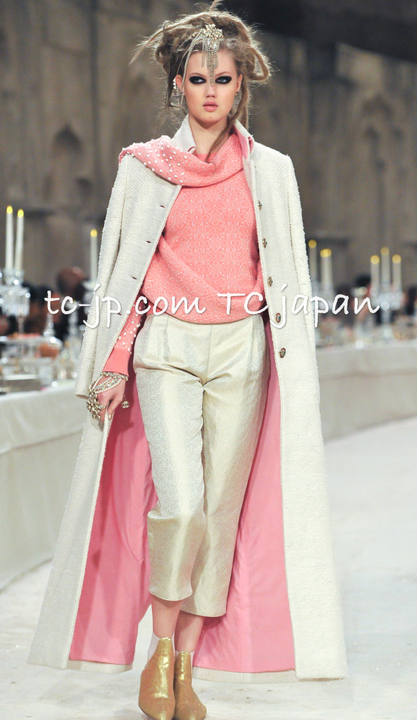 CHANEL 12PF Pink Ivory Scarf Gripox Cashmere Knit Sweater 34 36 シャネル ピンク  桜さくらカラー マフラー付 グリポワ宝石 カシミヤ ニット セーター 即発