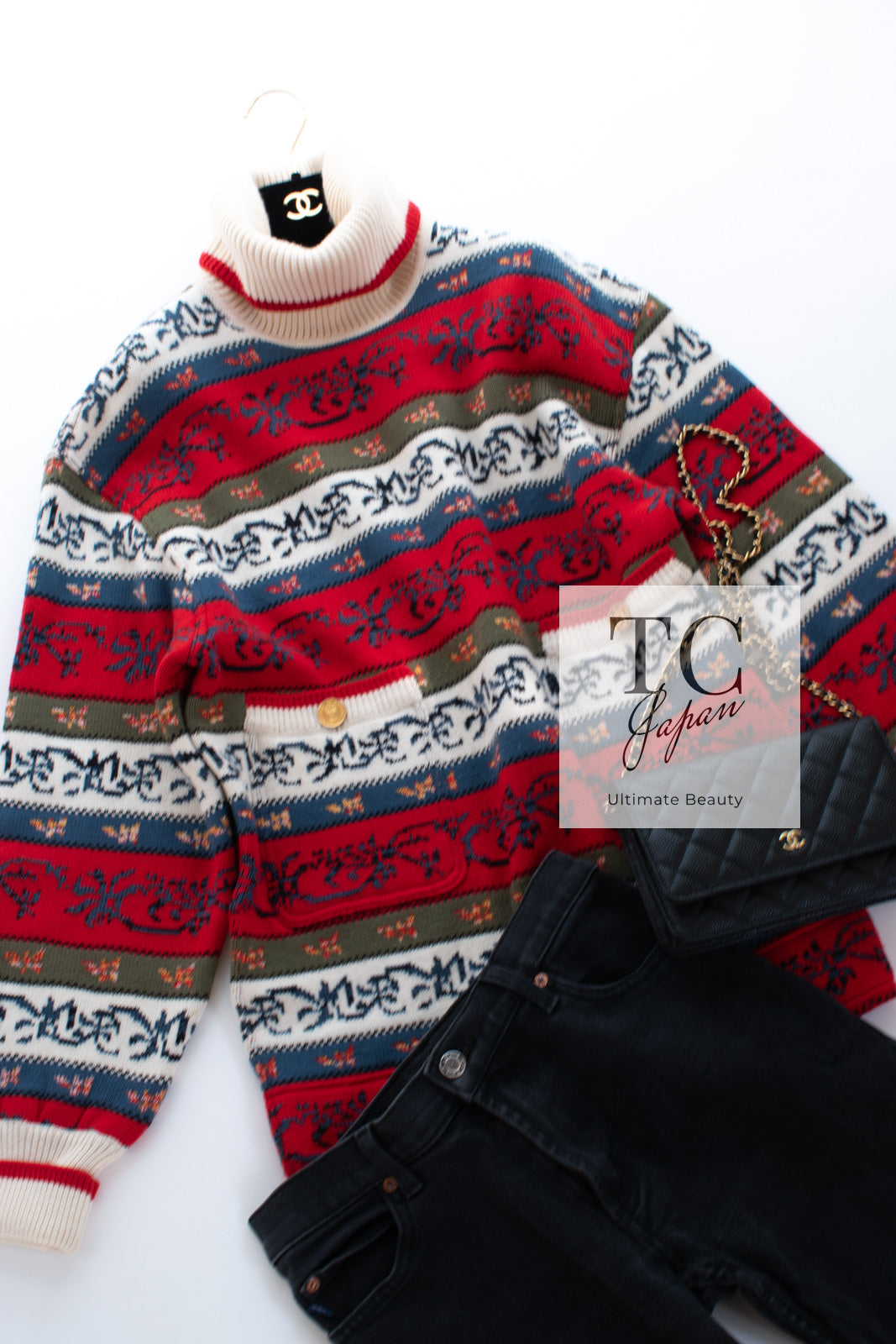 シャネル ヴィンテージ 貴重 アイボリー レッド マルチカラー CC