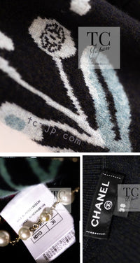 CHANEL 21PF Black Multicolor Floral Cashmere Knit Tops Sweater 38 シャネル ブラック マルチカラー 花柄 カシミア ニット トップス セーター 即発