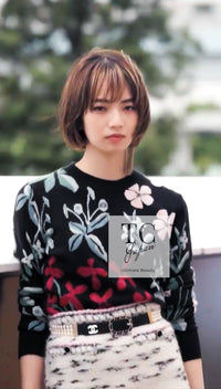 CHANEL 21PF Black Multicolor Floral Cashmere Knit Tops Sweater 38 シャネル ブラック マルチカラー 花柄 カシミア ニット トップス セーター 即発 - TC JAPAN