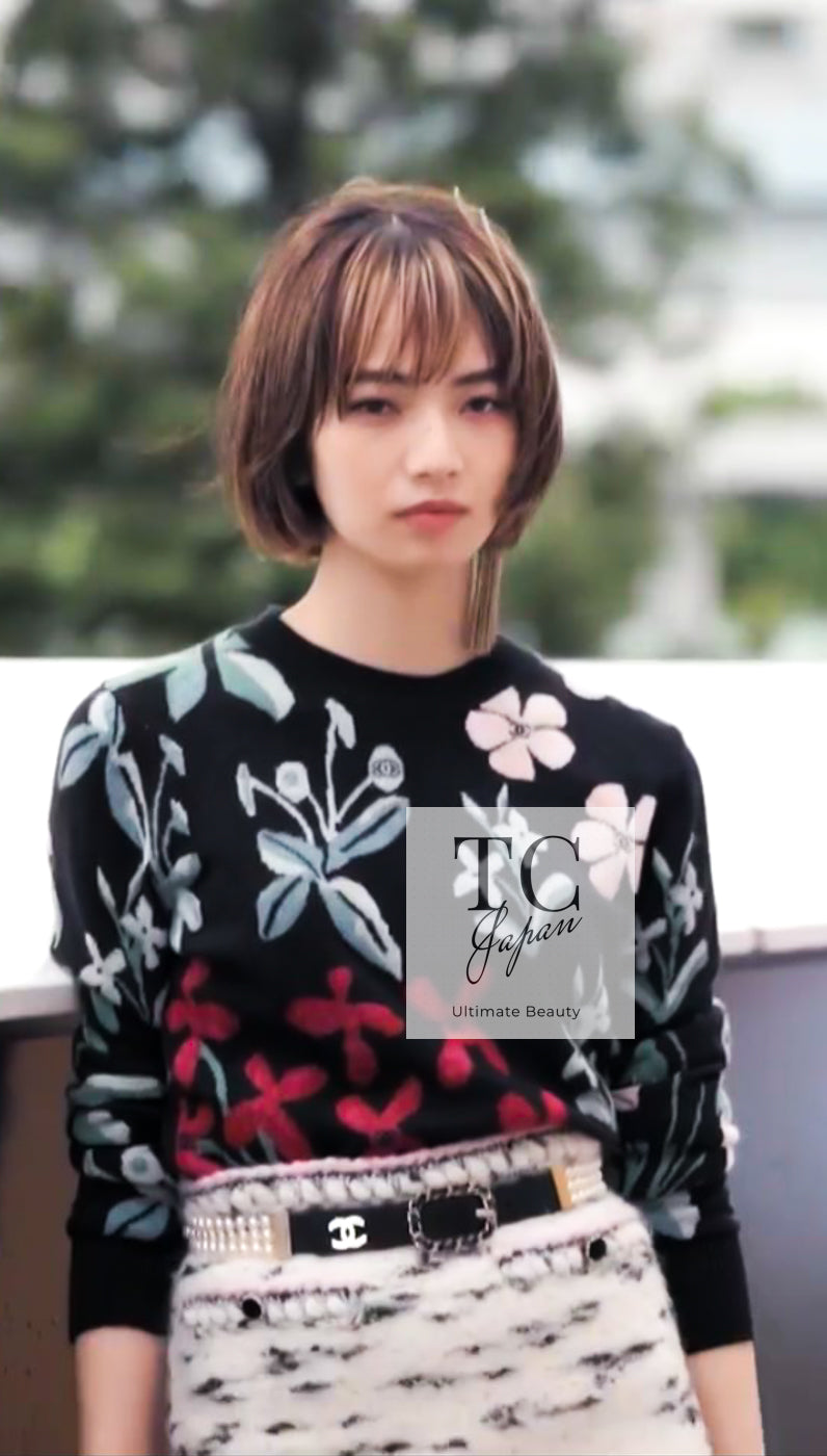 CHANEL 21PF Black Multicolor Floral Cashmere Knit Tops Sweater 38 シャネル ブラック マルチカラー 花柄 カシミア ニット トップス セーター 即発 - TC JAPAN