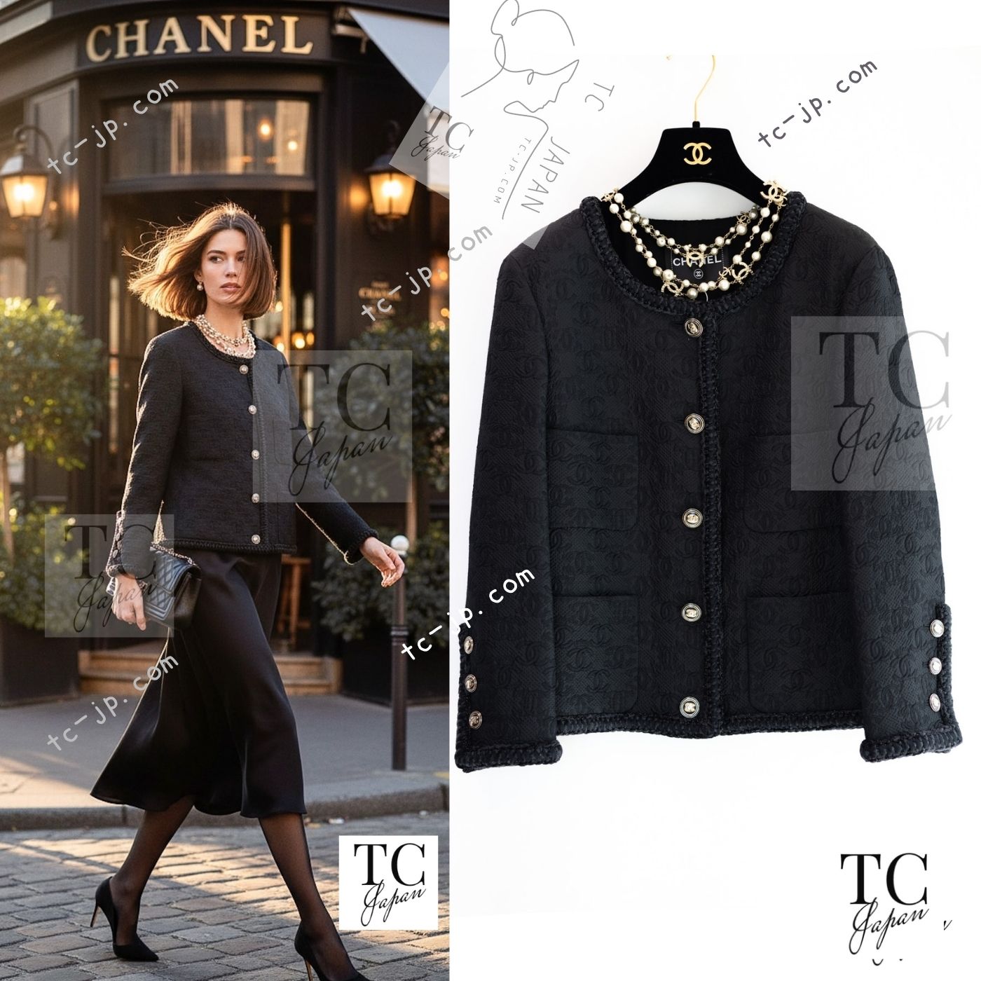 CHANEL 21PF Black CC Logo Metiers D’art Jacket 34 36 シャネル ブラック CC ロゴ メティエダール ジャケット 即発
