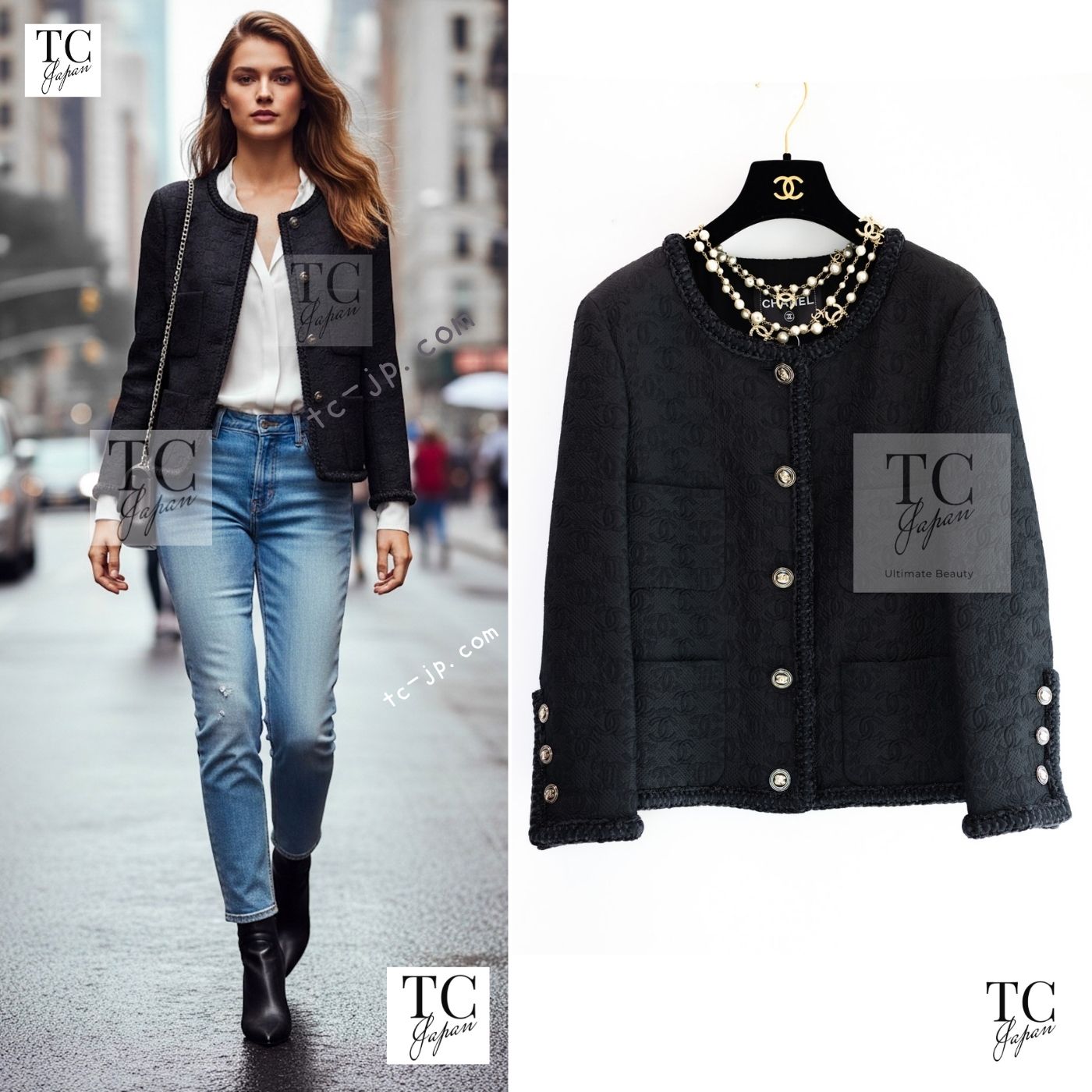 CHANEL 21PF Black CC Logo Metiers D’art Jacket 34 36 シャネル ブラック CC ロゴ メティエダール ジャケット 即発