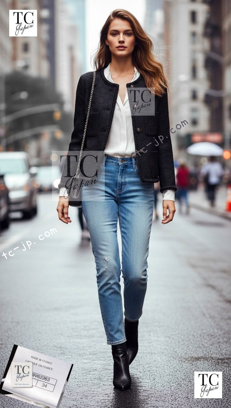 CHANEL 21PF Black CC Logo Metiers D’art Jacket 34 36 シャネル ブラック CC ロゴ メティエダール ジャケット 即発