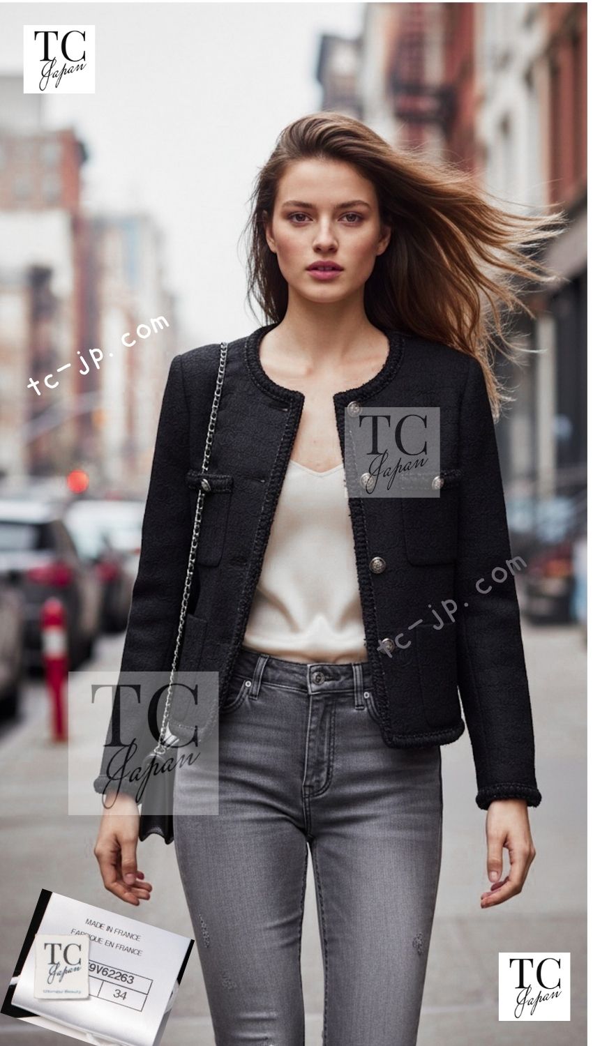 CHANEL 21PF Black CC Logo Metiers D’art Jacket 34 36 シャネル ブラック CC ロゴ メティエダール ジャケット 即発