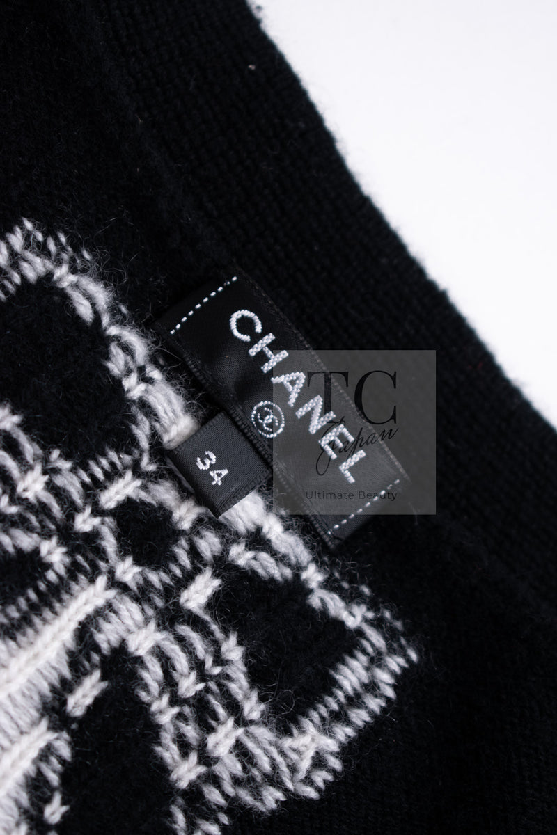 CHANEL 16B Black Ribbon Camellia Cashmere Knit Sweater 34 シャネル ブラック リボン カメリア カシミア ニット 長袖 セーター 即発