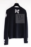 CHANEL 16B Black Ribbon Camellia Cashmere Knit Sweater 34 シャネル ブラック リボン カメリア カシミア ニット 長袖 セーター 即発