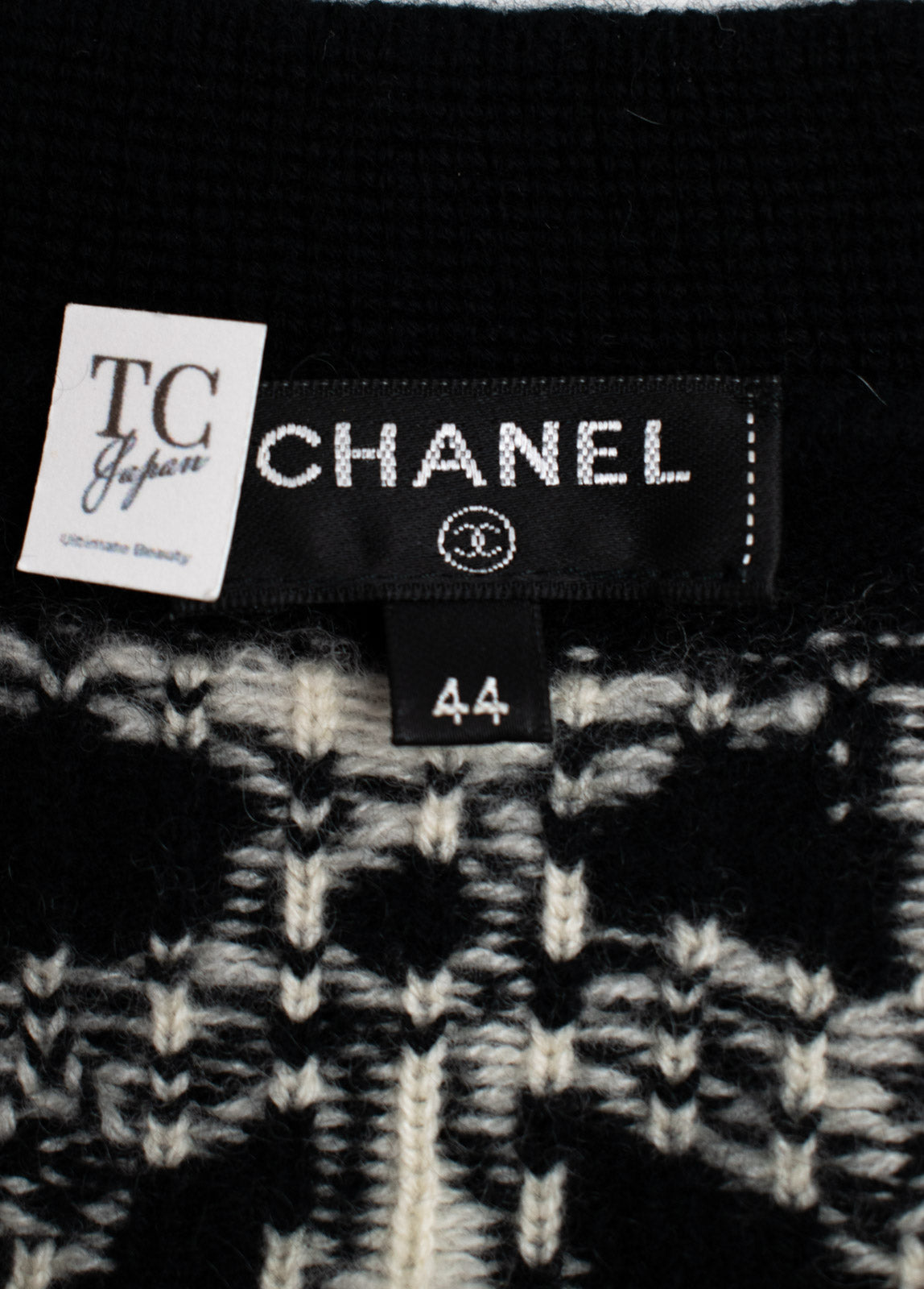 CHANEL 16B Black Ribbon Camellia Cashmere Knit Sweater 44 シャネル ブラック リボン カメリア カシミア ニット 長袖 セーター 即発