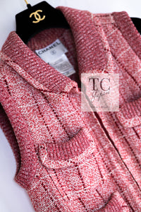 CHANEL 01S Red Linen Tweed Sequin Trim Vest Tops 38 シャネル レッド リネン ツイード スパンコール トリム ベスト ジレ トップス 即発