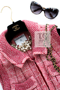 CHANEL 01S Red Linen Tweed Sequin Trim Vest Tops 38 シャネル レッド リネン ツイード スパンコール トリム ベスト ジレ トップス 即発