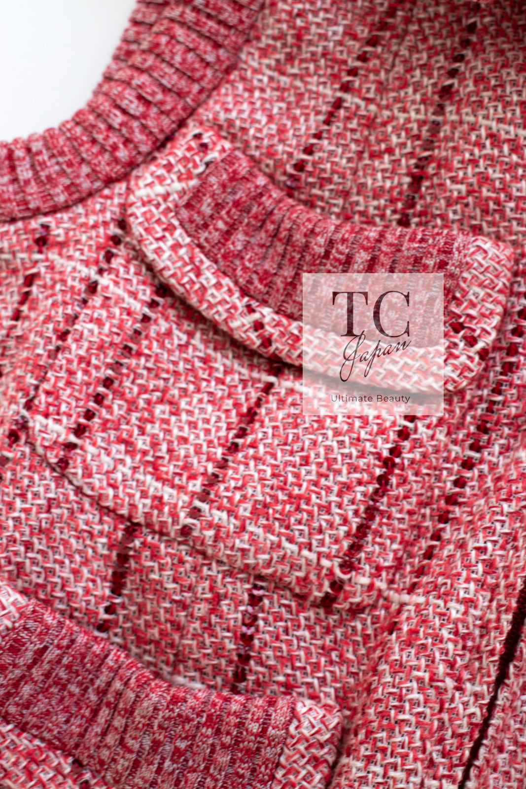 CHANEL 01S Red Linen Tweed Sequin Trim Vest Tops 38 シャネル レッド リネン ツイード スパンコール トリム ベスト ジレ トップス 即発