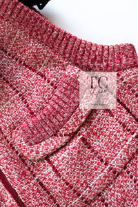 CHANEL 01S Red Linen Tweed Sequin Trim Vest Tops 38 シャネル レッド リネン ツイード スパンコール トリム ベスト ジレ トップス 即発