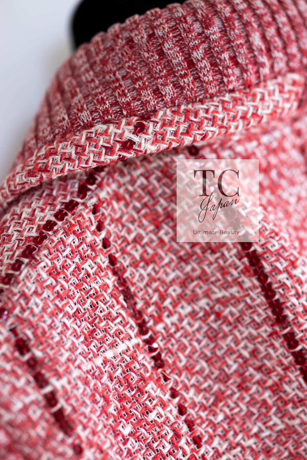 CHANEL 01S Red Linen Tweed Sequin Trim Vest Tops 38 シャネル レッド リネン ツイード スパンコール トリム ベスト ジレ トップス 即発