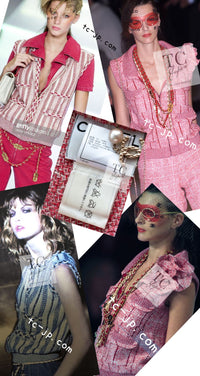 CHANEL 01S Red Linen Tweed Sequin Trim Vest Tops 38 シャネル レッド リネン ツイード スパンコール トリム ベスト ジレ トップス 即発