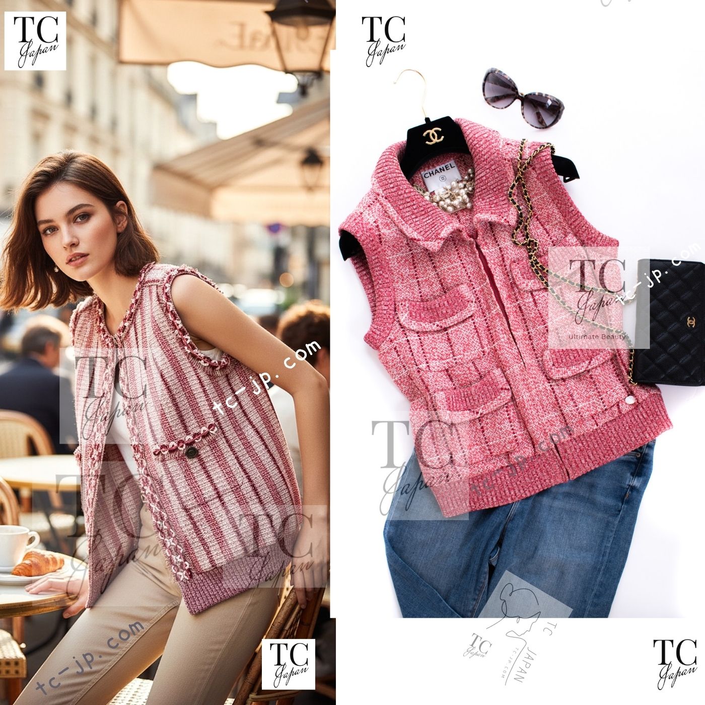 CHANEL 01S Red Linen Tweed Sequin Trim Vest Tops 38 シャネル レッド リネン ツイード スパンコール トリム ベスト ジレ トップス 即発