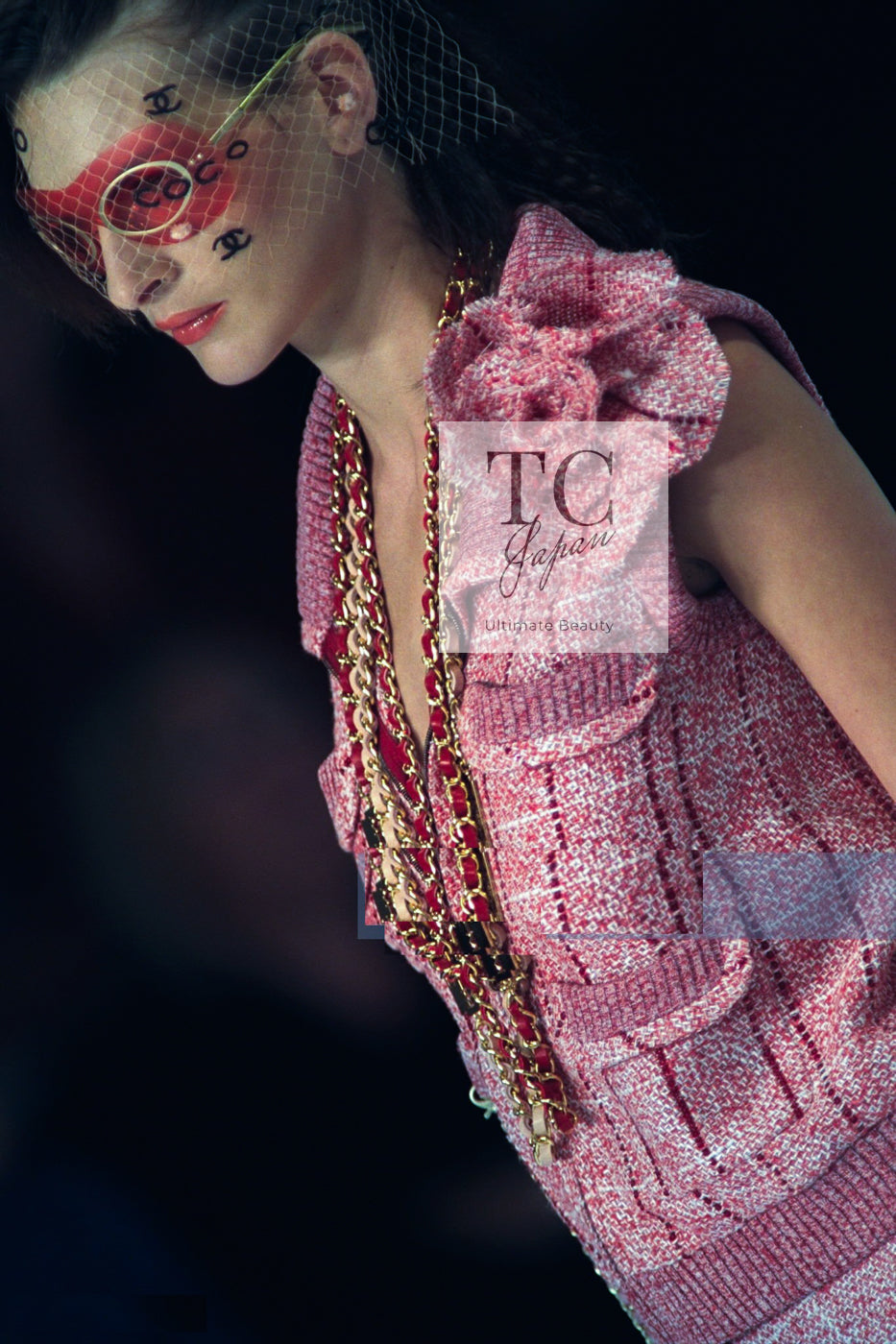 シャネル ベスト トップス CHANEL レッド リネン ツイード スパンコール トリム ジレ ランウェイ登場 貴重 超美品 38 CHANEL（シャネル） ベスト トップス レッド リネン ツイード