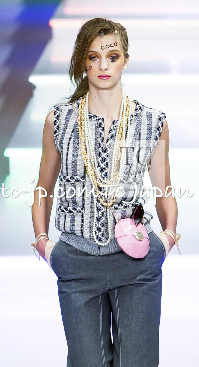 CHANEL 01S Beige Red Knit Sequin Vest Tops 38 シャネル ベージュ レッド スパンコール ニット ベスト トップス 即発