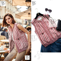 CHANEL 01S Beige Red Knit Sequin Vest Tops 38 シャネル ベージュ レッド スパンコール ニット ベスト トップス 即発