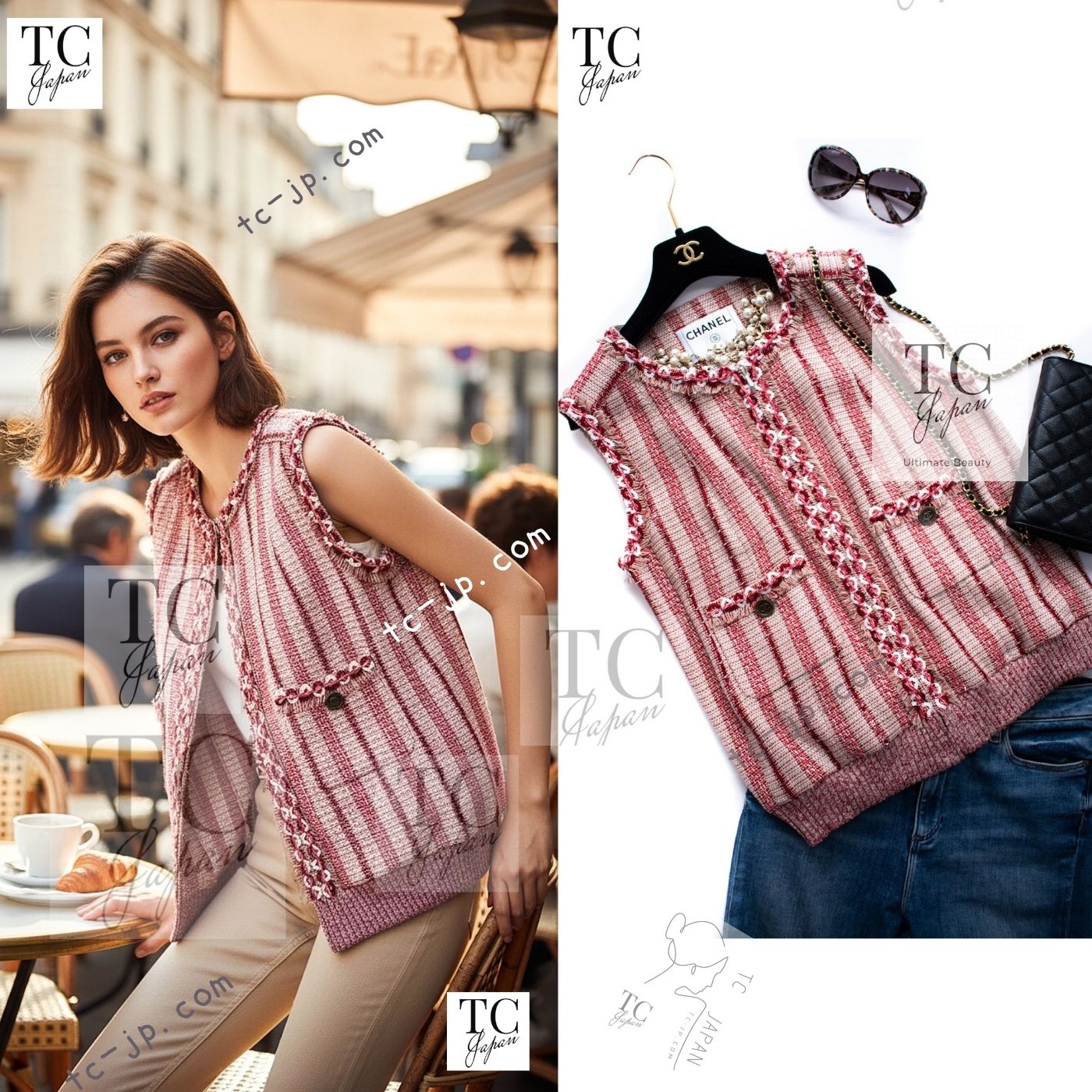 CHANEL 01S Beige Red Knit Sequin Vest Tops 38 シャネル ベージュ レッド スパンコール ニット ベスト トップス 即発