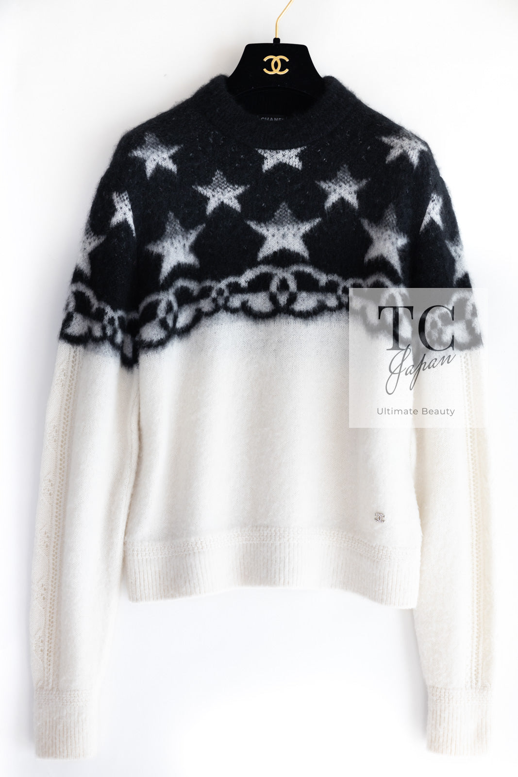 CHANEL 23N Black Ivory Cashmere CC Logo Knit Sweater 36 シャネル ココ ネージュ ブラック  アイボリー ココマーク カシミヤ ニット セーター 即発