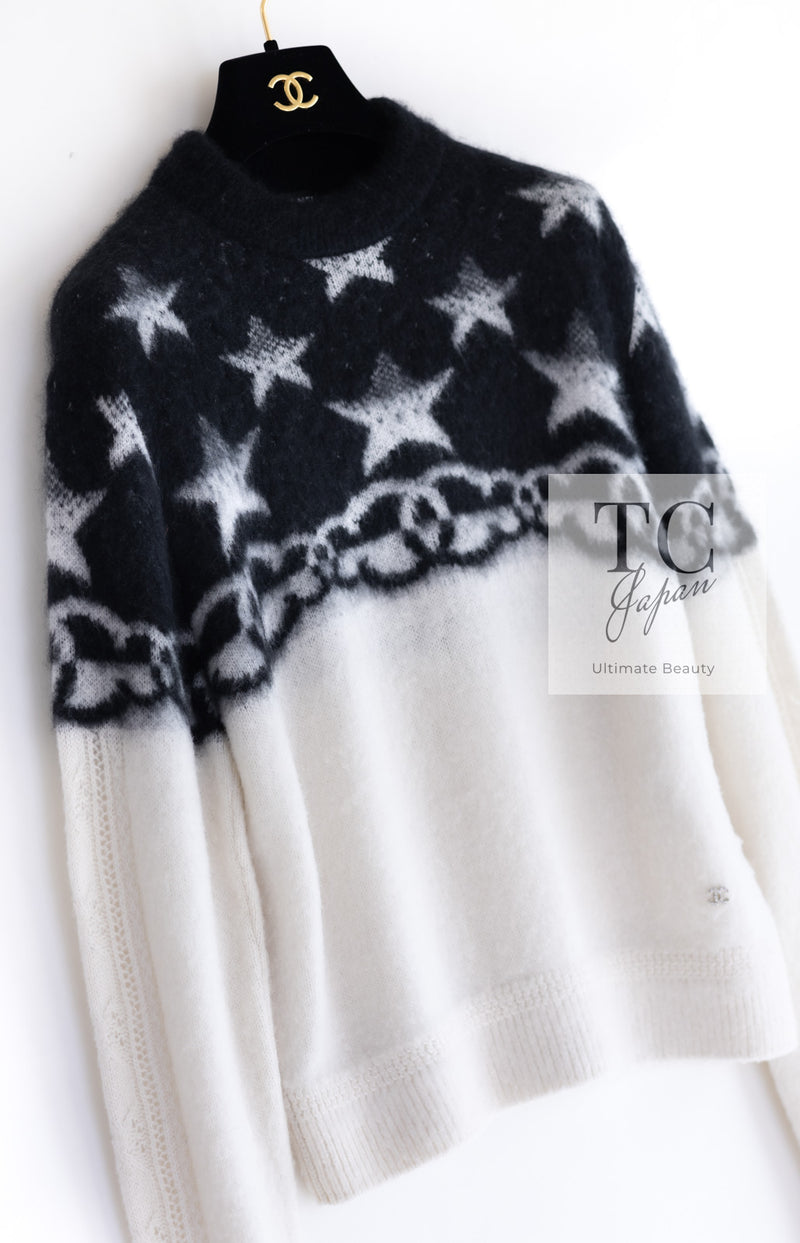 CHANEL 23N Black Ivory Cashmere CC Logo Knit Sweater 36 シャネル ココ ネージュ ブラック アイボリー ココマーク カシミヤ ニット セーター 即発