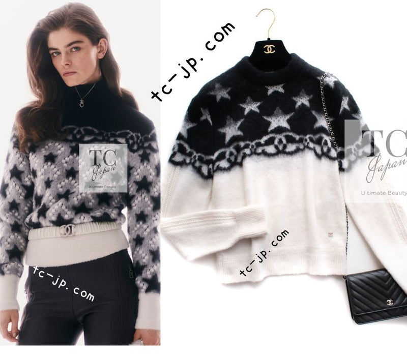 CHANEL 23N Black Ivory Cashmere CC Logo Knit Sweater 36 シャネル ココ ネージュ ブラック アイボリー ココマーク カシミヤ ニット セーター 即発