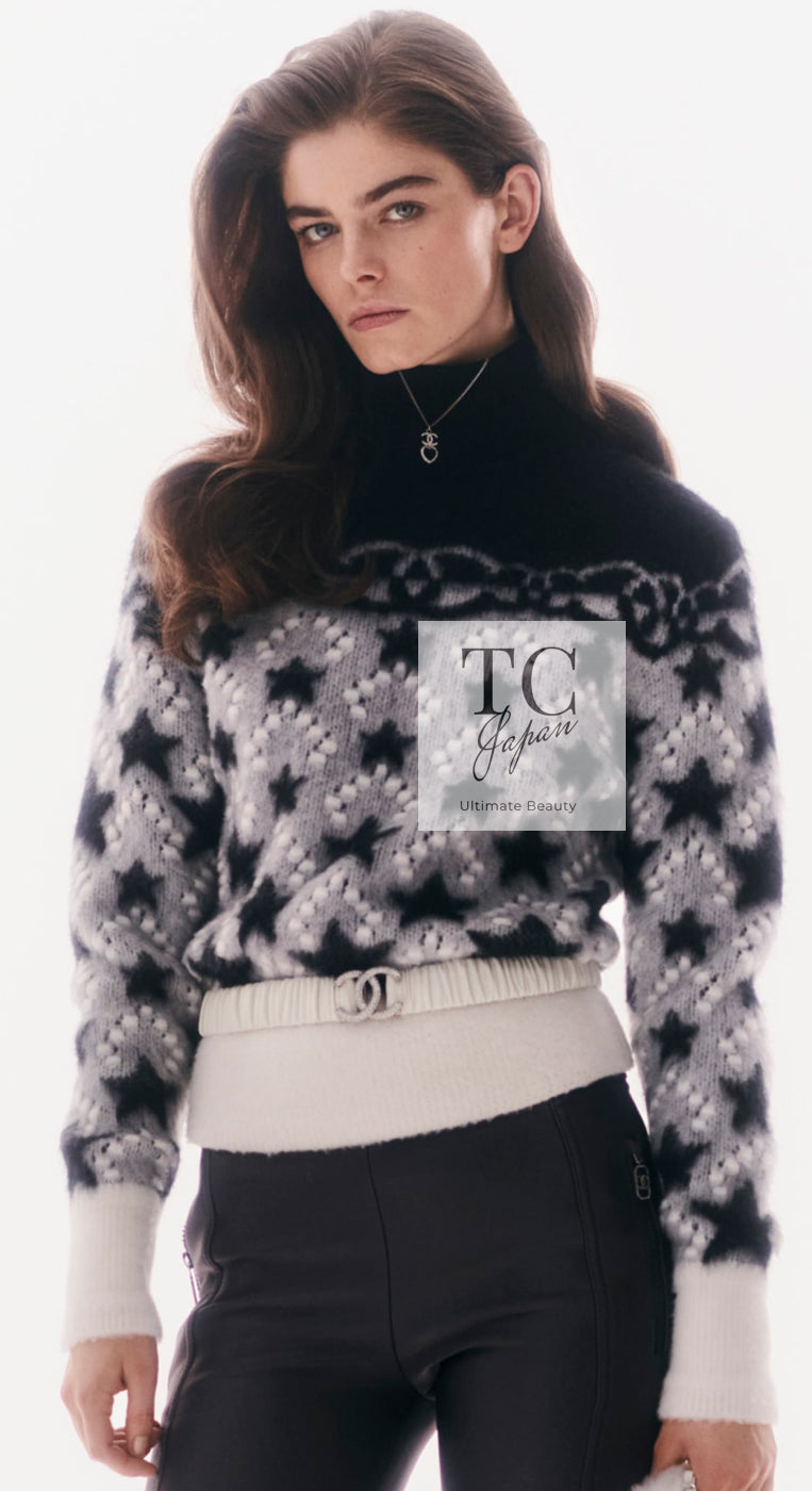 CHANEL 23N Black Ivory Cashmere CC Logo Knit Sweater 36 シャネル ココ ネージュ ブラック  アイボリー ココマーク カシミヤ ニット セーター 即発